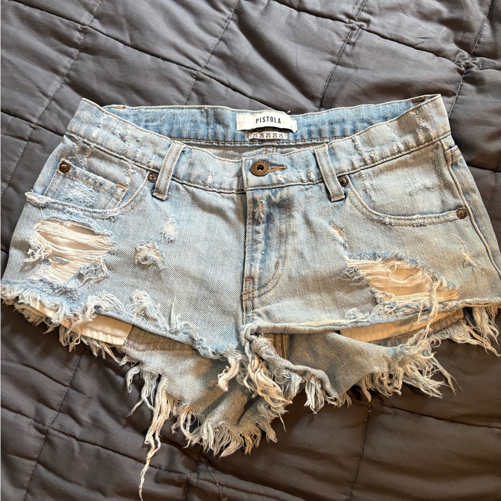 Pistola Frayed Hem Jean Shorts - Light Blue